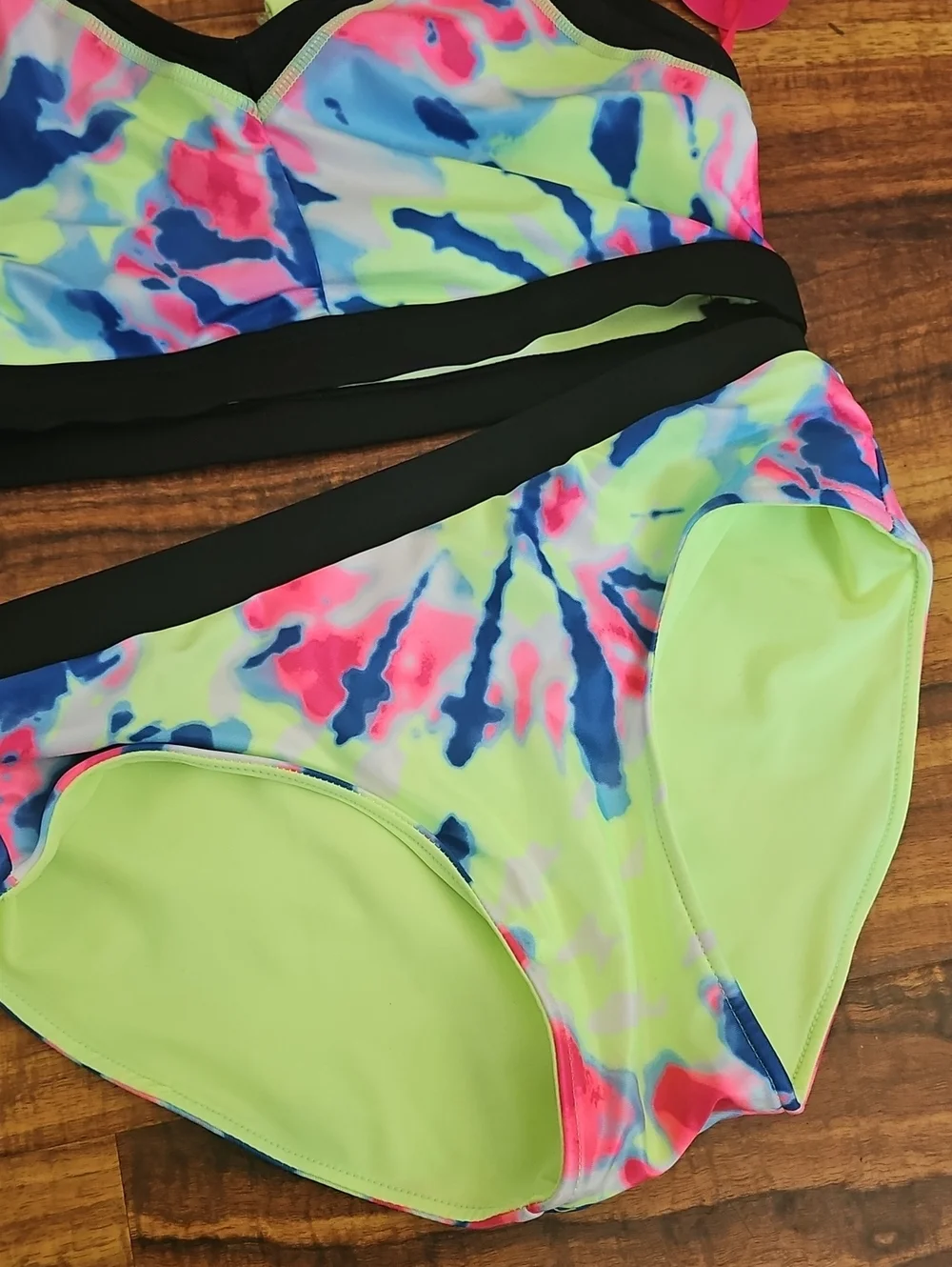 Justice Reverisable Two-Piece Swim Set - Neon Lime & Tie-Dye Sz XL16-18 Nwt